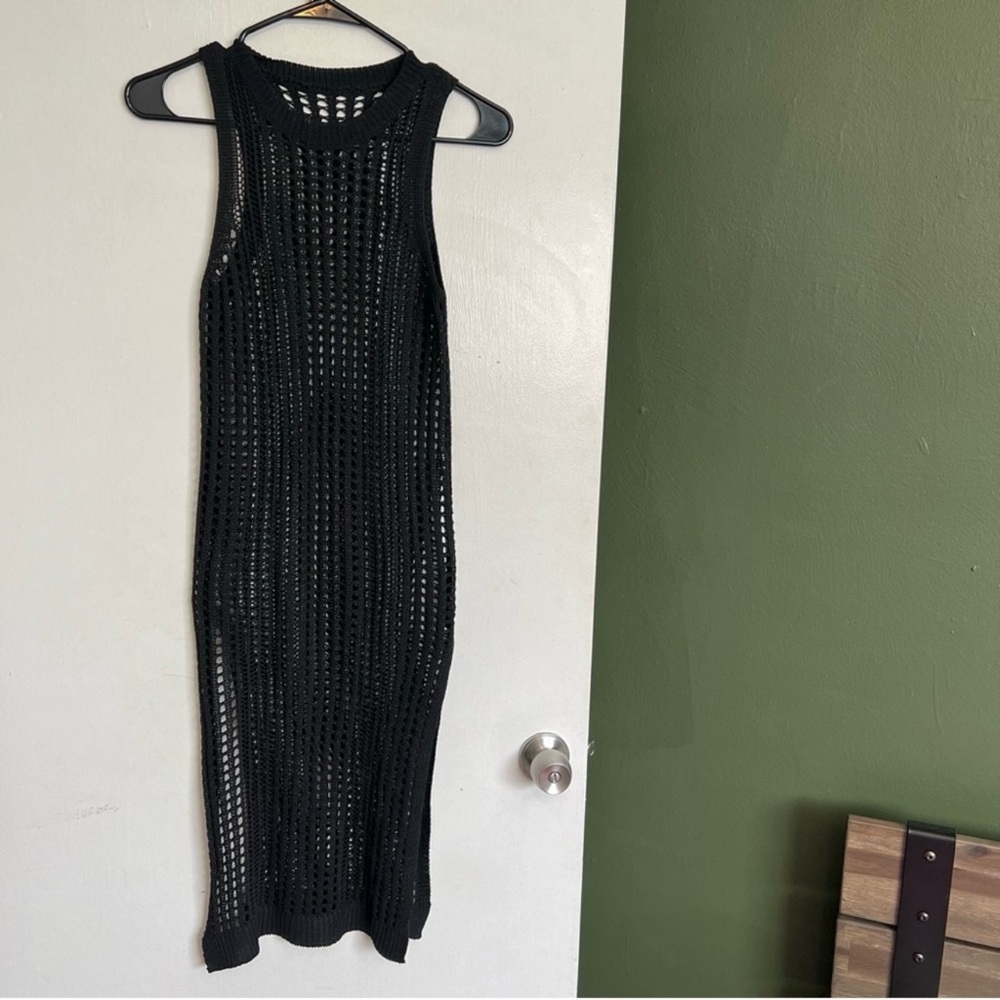 Black crocheted midi dress coverup size XS
